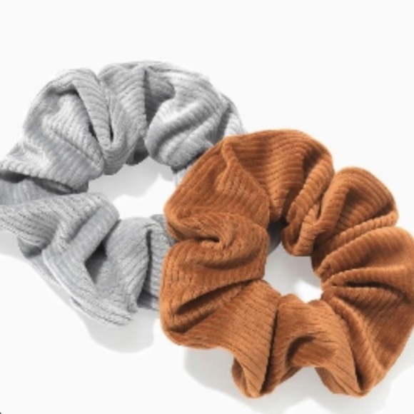 Stella & Dot hair scrunchies hair ties plush corduroy - brown and grey - Picture 1 of 2